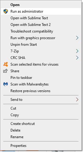 Windows 10 Right-click Run as Administrator